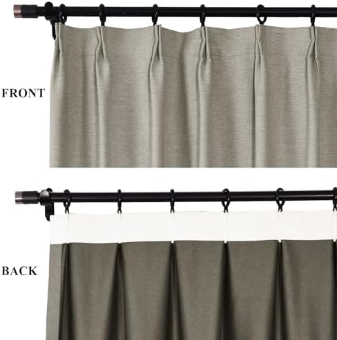 Fcosie Blackout Linen Curtains 108 Inches Long - Pinch Pleat Drapes