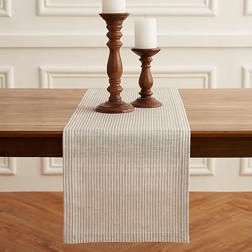 Solino Home 100% Linen Table Runner, 14 x 90 in, Natural and White