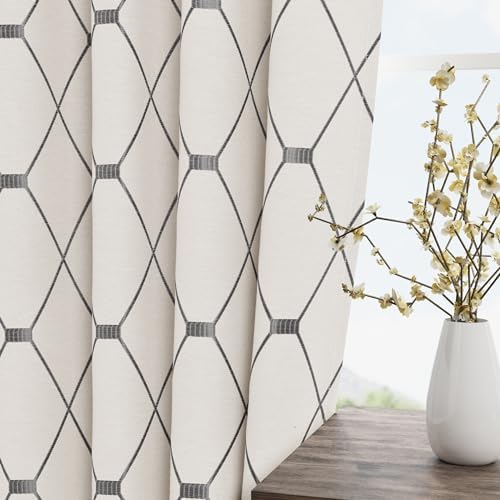 Joywell Off White Linen Curtains 108 Inches Long for Living Room Grey