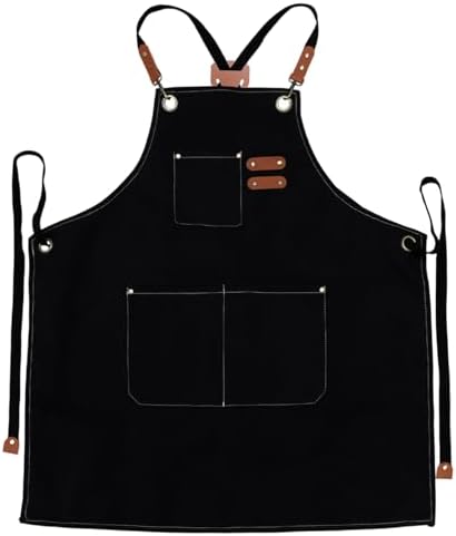 Canvas Aprons, Adjustable Strap Work Apron 3 Pockets Kitchen Chef