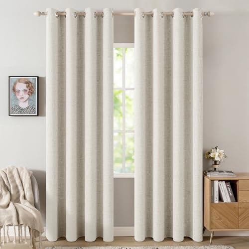 MIULEE 100% Blackout Linen Curtains for Bedroom 52x84 Inches Linen