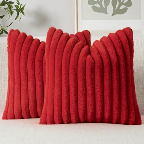 MIULEE Christmas Faux Fur Decorative Throw Pillow Covers 18x18 Set of