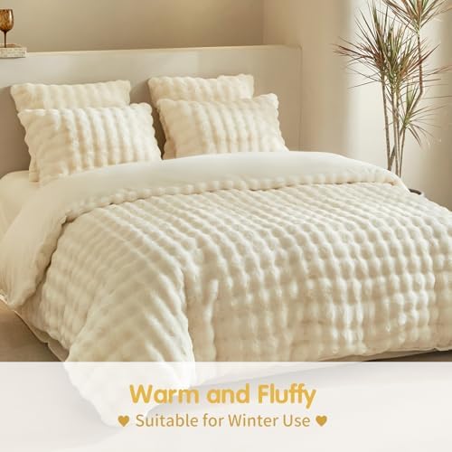 Tokokimo Faux Fur Comforter Set King Size, Ultra Soft Reversible