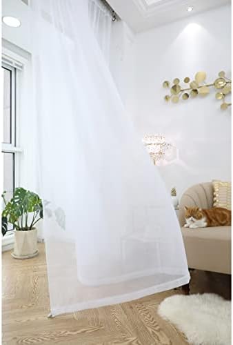 PHILEASY Window Sheer White Curtains 120 Inches Long 2 Panels White