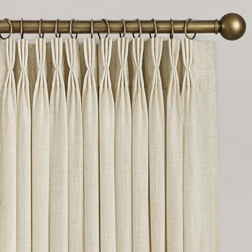 Pinch Pleated Linen Curtains 120 Inches Long for Living Room 2 Panels