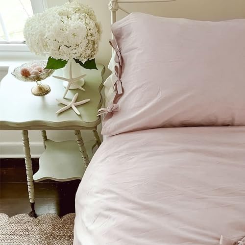 BISELINA 100% Washed Cotton Duvet Cover Set 3pcs with Bowknot Ties