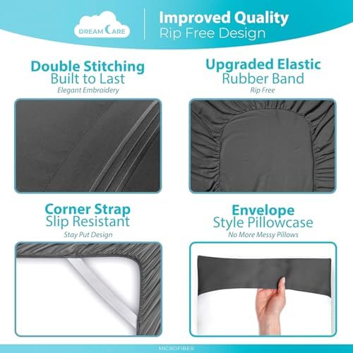 DREAMCARE Twin XL Sheets - Twin XL - Extra Deep - Dark Gray