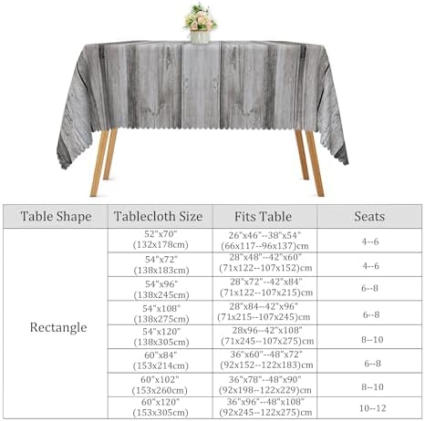 Grey Wood Plank Linen Tablecloth Retro Rustic Gray Wooden Board Grain