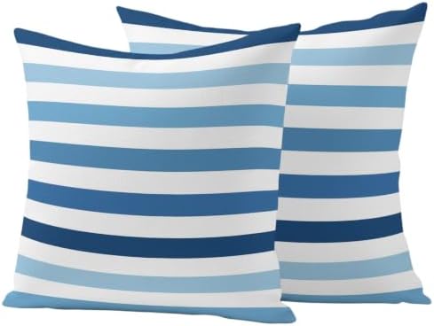 Navy Blue Stripes Decorative Throw Pillow Covers 20x20 Inch Set of 2