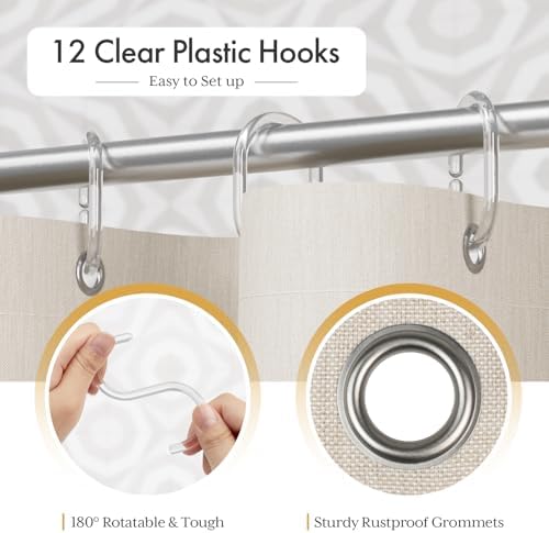 AmazerBath Boho Shower Curtain Set, Rustic Faux Linen Shower Curtain