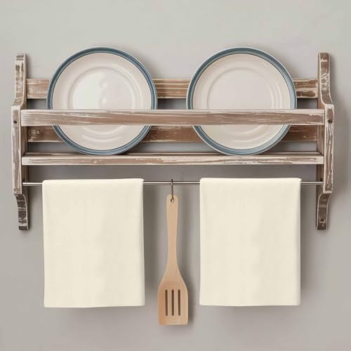 Cream Kitchen Towels Set of 3, Solid Color Absorbent Dish Cloths 18 x