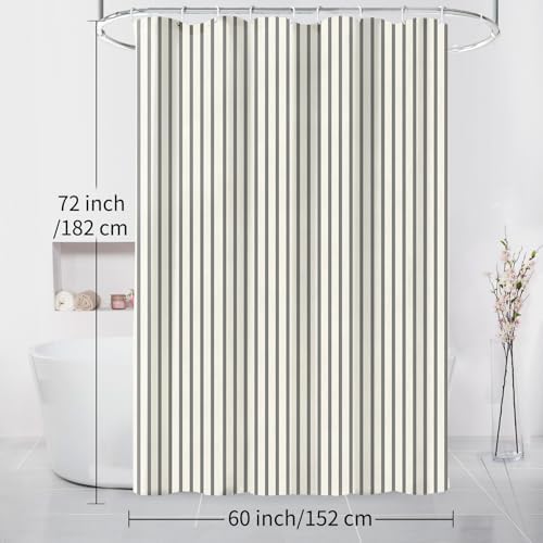 Grey Beige Striped Linen Cotton Waterproof Shower Curtain 60" W x 72"