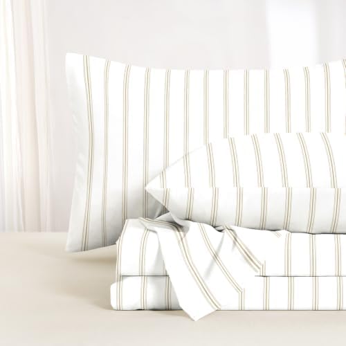 Wake In Cloud - Striped Bed Sheets, 100% Cotton, 4 Pieces Sheet Set