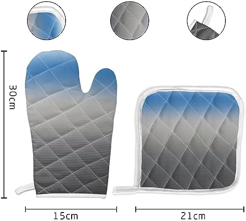 Quilted Cotton Terry Cloth Oven Mitt, Pot Holder Blue Grey Gradient