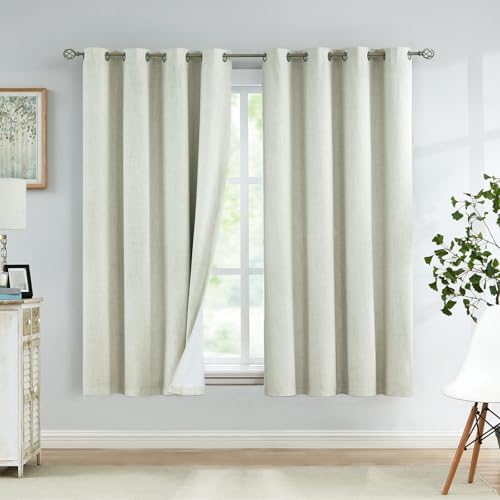 Urban Lotus Beige Linen Textured Full Blackout Curtain Panels