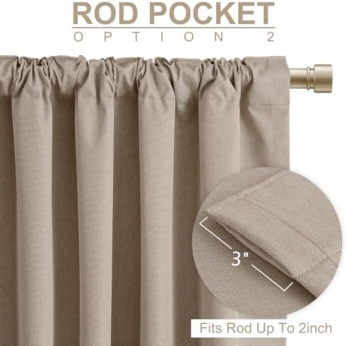 Linen Total Blackout Curtains for Bedroom 84 Inch Long Burlywood Birch