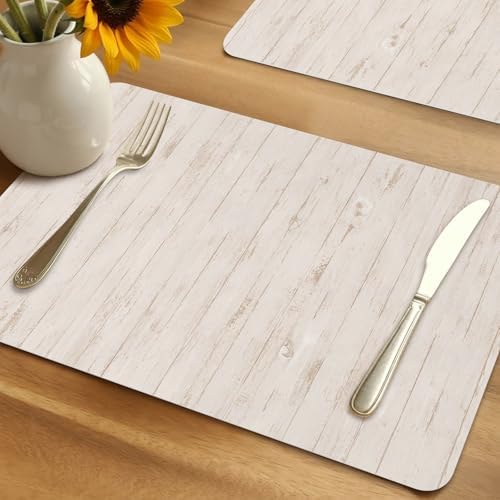 Soft Taupe Wood Planks Faux Leather Placemats Set of 6, 12x18in