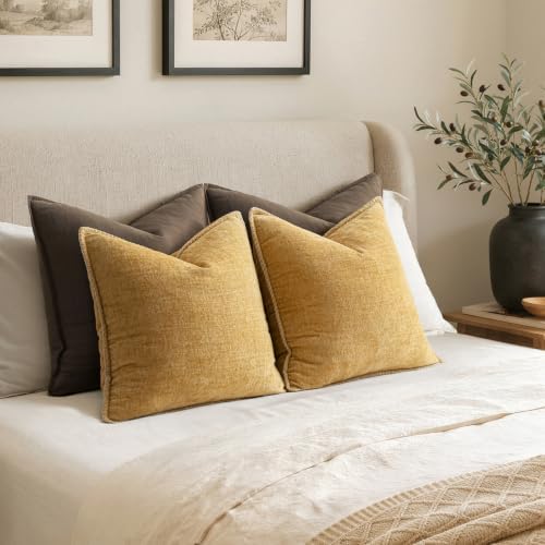 MIULEE Decorative Couch Throw Pillow Covers 20x20 Inch Gold 2 Pack