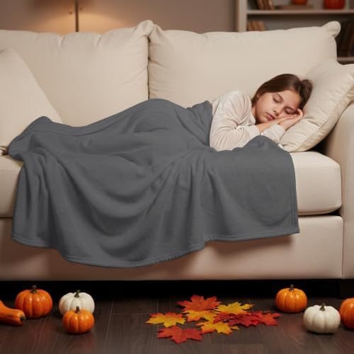 Charcoal Gray Fleece Blanket, Vintage Minimalist Solid Color Micro