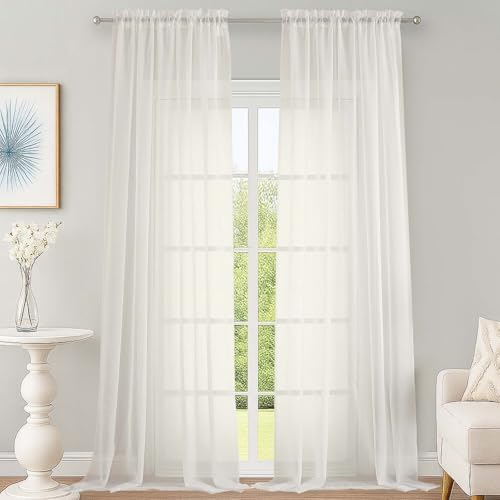 OWENIE Ivory Sheer Curtains 108 Inch Long 2 Panels for Living Room 59"