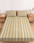 Twin XL Fitted Sheet Deep Pocket, Beige Sand Minimalist Striped Soft
