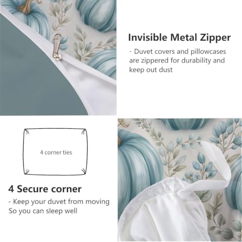 Blue Gray Rural Halloween Plants Duvet Cover Set For Women Girls 3 Pcs
