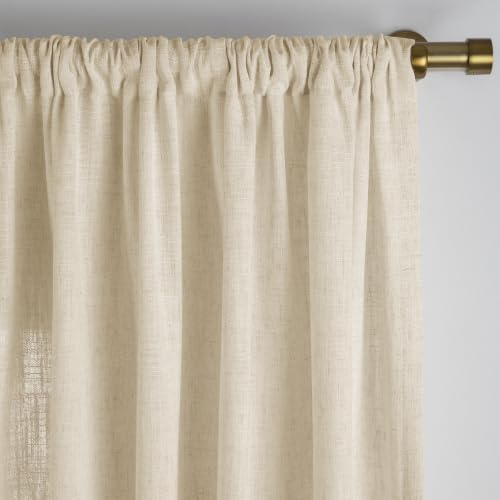 TWOPAGES Linen Room Darkening Rod Pocket Curtain, Sand Beige, 50Wx108L