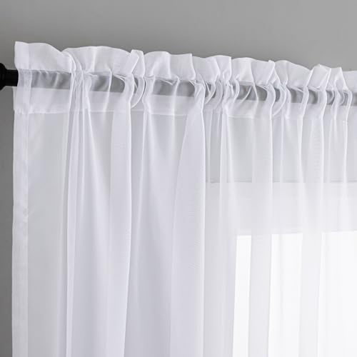 MYSTIC-HOME White Sheer Curtains 108 Inch Length, Elegant Sheer