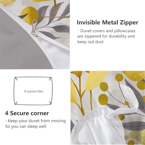 Grey Elegant Plant Forest King Duvet Cover Set Microfiber, 3 Pieces