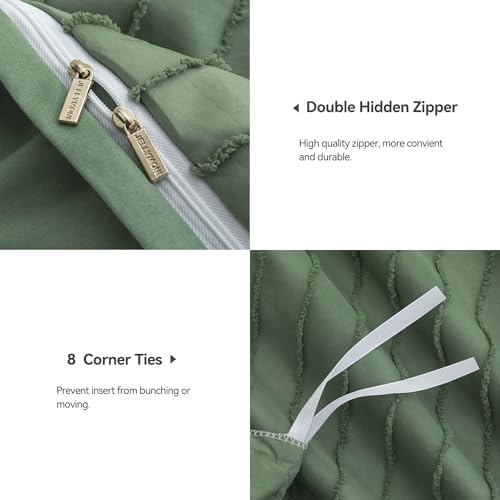 JELLYMONI Green Striped Tufted Duvet Cover Set California King Size