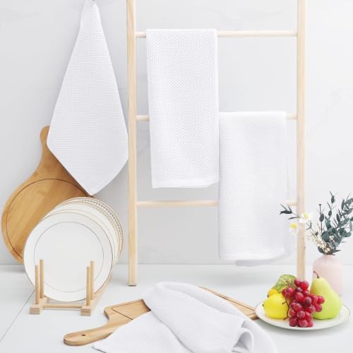 Homaxy 100% Cotton Waffle Weave Kitchen Towels, 10-Pack, White