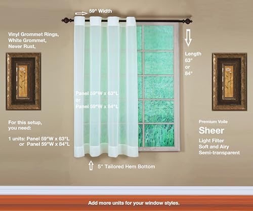 Today's Curtain, Emelia Grommet Sheer Panel 63" Ecru, 59" W x 63" L