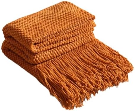 Oatmeal Chunky Knit Throw Blanket with Tassels, Textured Sofa Decor