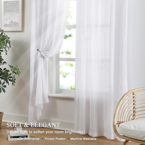 Melodieux White Sheer Curtains 108 Inches Long for Living Room Patio