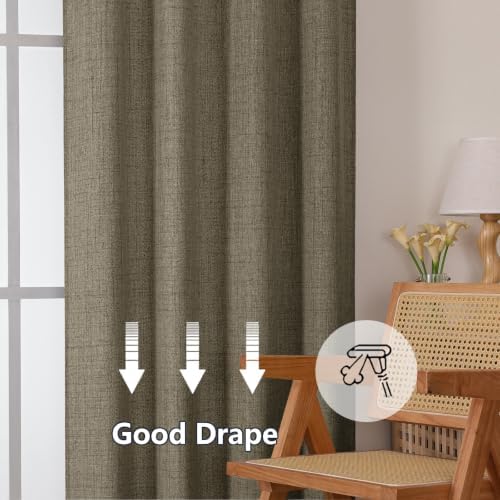 Chyhomenyc Faux Linen Curtains 96 Inches Long 2 Panels, Brown