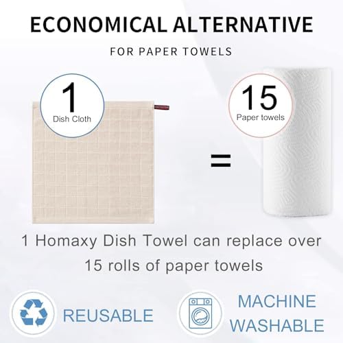 Homaxy 100% Cotton Terry Kitchen Dish Cloths, 7 Pack, Beige