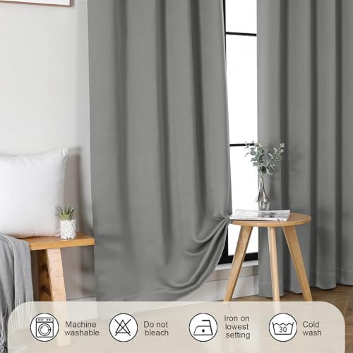 Gwine Light Grey Blackout Curtains 63 Inch Long 2 Panels for Living