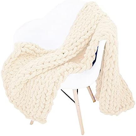 Chunky Knit Throw Blanket Chenille Yarn Soft Cozy Bulky Knitted