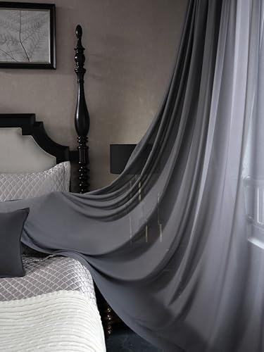 Sheer Bedroom Curtains 2 Panel Sets 63 Inch Length, Privacy Curtains