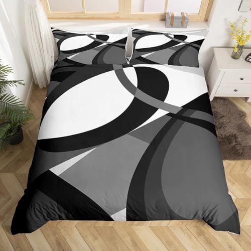 Abstract Lines Duvet Cover Set Queen Size,Modern Geometric Bedding
