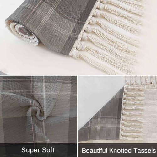 Grey Buffalo Plaid Hallway Runner Rug 2'x5', Farmhouse Geometric