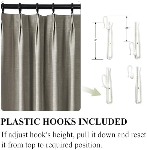 cololeaf Pinch Pleated Linen Curtain 52" W x 108" L Extra Long Curtain