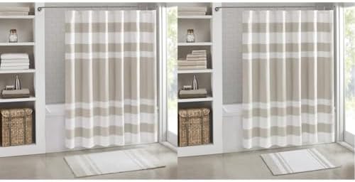 Madison Park 72"x72" Waffle Weave Taupe Shower Curtain, 20"x30" Taupe