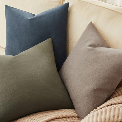 ZeeMart Rustic Linen Throw Pillow Covers Set of 2, Olive 22x22in
