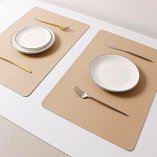 Faux Leather Placemats, Set of 6 PU Table Mats, Easy to Clean, Heat &