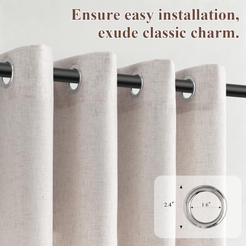 SMABU Extra Long Linen Grommet Curtains 120 Inch Long Beige White 2
