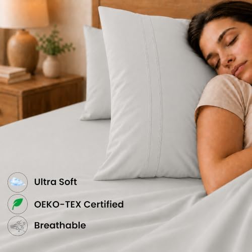 King Sheet Set, 4 Piece Hotel Style, Deep Pocket, Light Gray