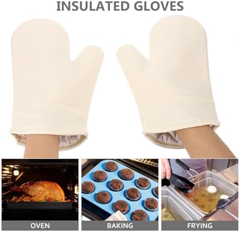 Honeycomb Silicone Oven Mitt Gloves for Kitchen Baking, Beige Pair