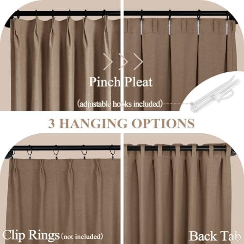 Fcosie 100" W x 96" L Faux Linen Room Divider Curtains Back Tab Top