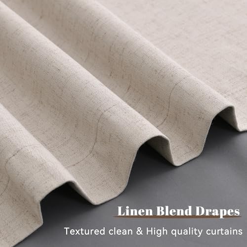 Guken Oatmeal Linen 100% Blackout Curtains for Bedroom 84 Inch Length